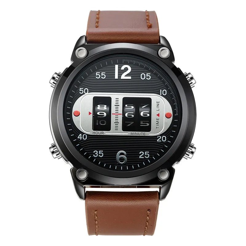 Men Unique Designer Watches Fashion Leather Band Tire Simple Army Sports Vintahe Quartz Watch Black Montres de Marque de Luxe