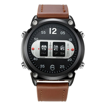 Men Unique Designer Watches Fashion Leather Band Tire Simple Army Sports Vintahe Quartz Watch Black Montres de Marque de Luxe