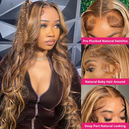 Highlight Body Wave Wig Human Hair Honey Blonde Lace Front Wigs For Women Brazilian HD Transparent Lace Frontal Wig Pre Plucked