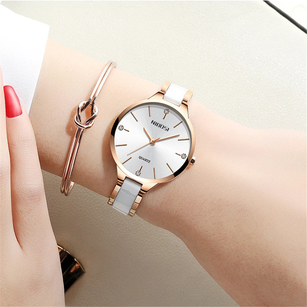 NIBOSI Fashion Women Watches Top Brand Luxury Ceramic Strap Rose Gold Watch Waterproof Ladies Quartz Wristwatch Relogio Feminino