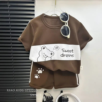 Children's Top and Bottom Clothes Set Short-sleeved Suit Striped Girls Boys T-shirt Summer Children's Clothing Loungewear Outfit