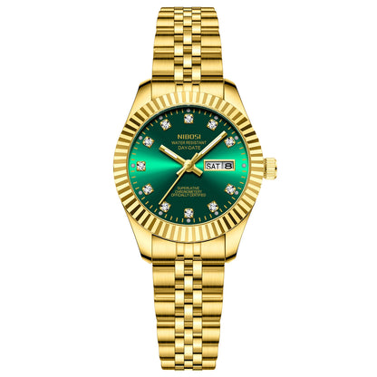 NIBOSI Fashion Women Watches Top Brand Luxury Diamond Ladies Quartz Watches Business Week Display Female Clock Wristwatch Reloj