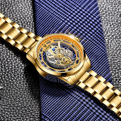 2025 LIGE Men Watch Skeleton Automatic Quartz Watch Gold Skeleton Vintage Man Watch Mens Watches Top Brand Luxury часы мужские