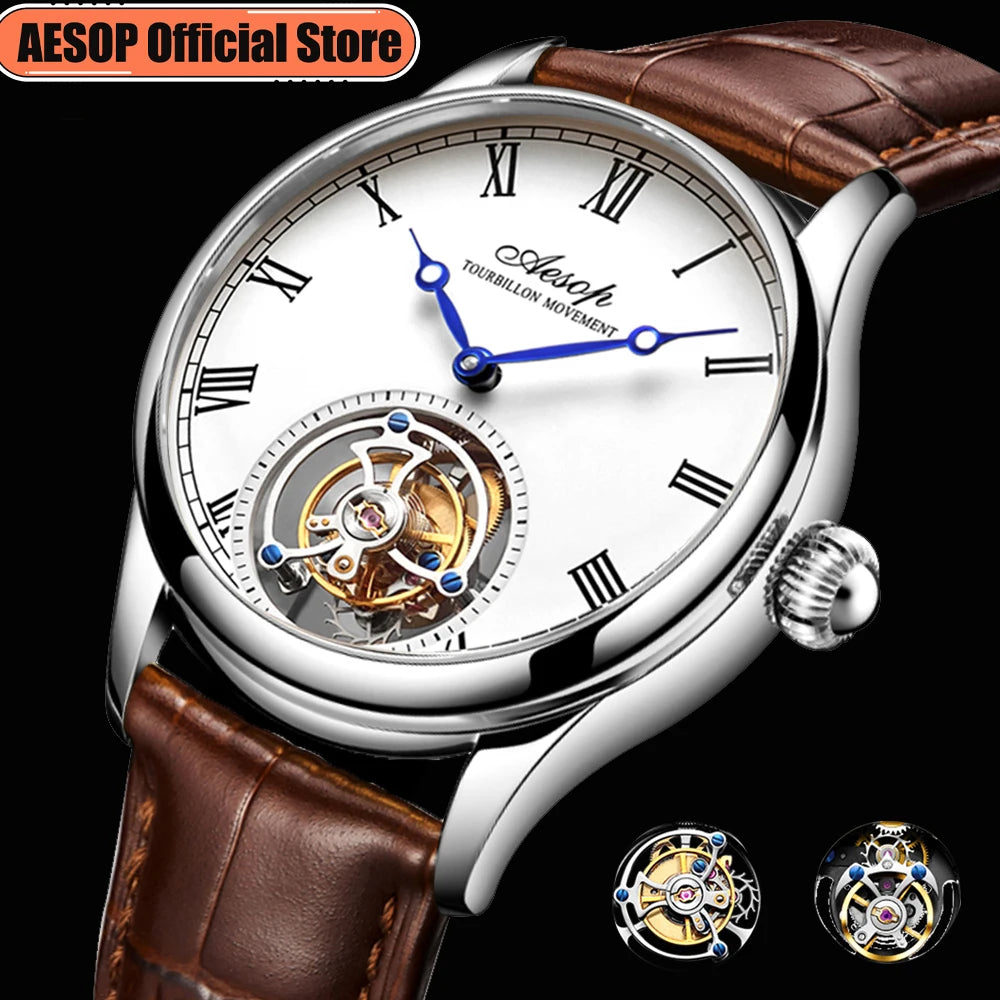 Aesop Real Flying Tourbillon Movement Mechanical Watches Luxury Watch for Men Skeleton Tourbillon Watch Sapphire Official Store