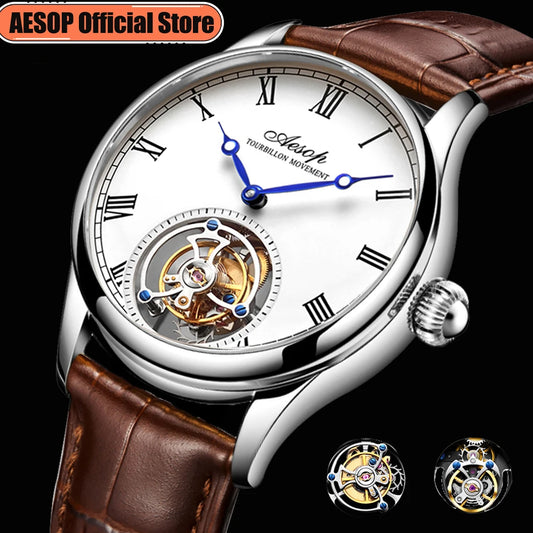 Aesop Real Flying Tourbillon Movement Mechanical Watches Luxury Watch for Men Skeleton Tourbillon Watch Sapphire Official Store