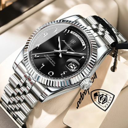 POEDAGAR Brand Fashion Men Clock Waterproof Date Week Business Man Watch Stainless Steel High Quality Quartz Men's Watches Reloj