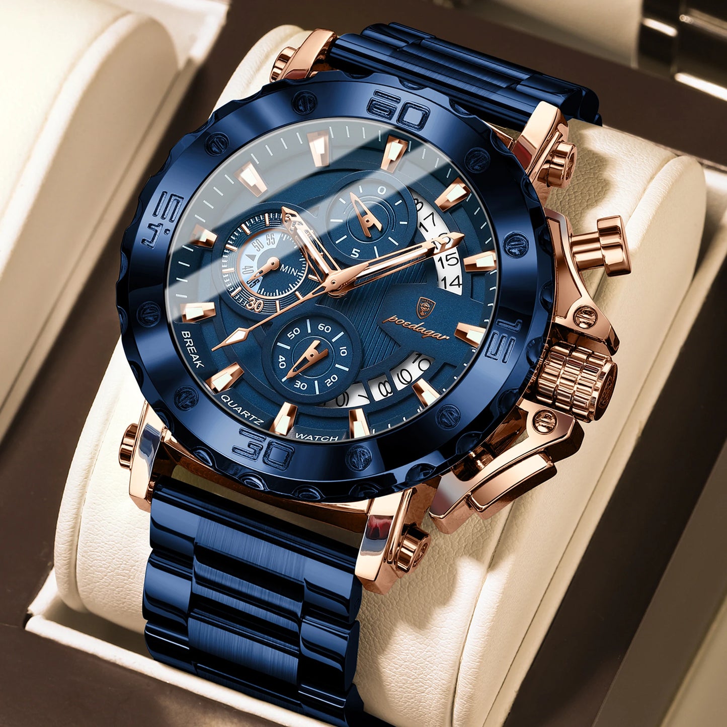 POEDAGAR Luxury Men's Watch Calendar Luminous Waterproof Man Clock Chronograph Stainless Steel Quartz Watches For Men Reloj Gift