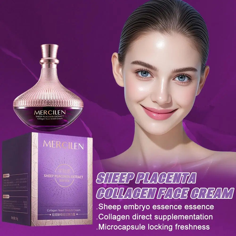 Sheep Placenta Collagen Yeast Moisturizing Facial Cream Natural Nourishing Hydrating Smooth Soft Skin Daily Face Care