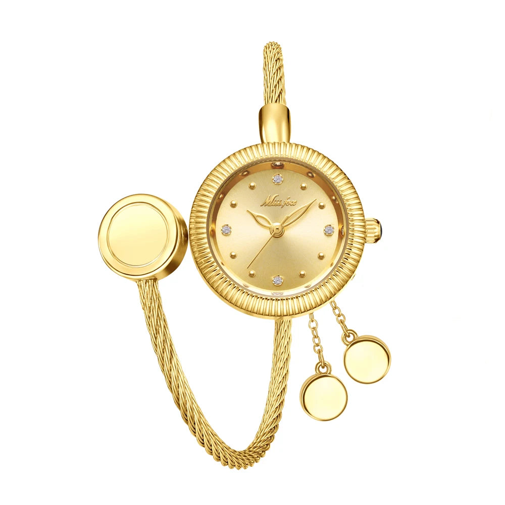 Missfox Gold Mini Watches For Women Causal Fashion Open Band Small Watch Power By Battery Ladies Wristwatches New Hot For Gift