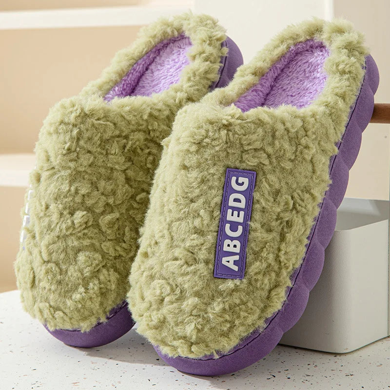 Winter Mens Slippers Warm Home Slippers Couple Indoor Non-slip Slides New Soft Sole Fur Cotton Shoes Plush Casual Women Slippers