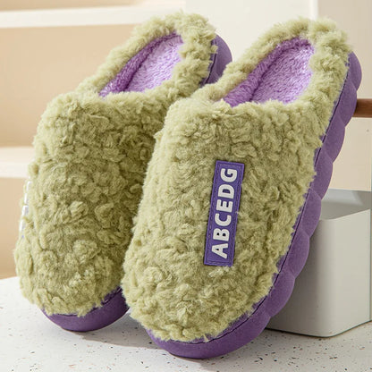Winter Mens Slippers Warm Home Slippers Couple Indoor Non-slip Slides New Soft Sole Fur Cotton Shoes Plush Casual Women Slippers