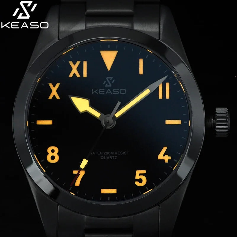 KEASO Top Men's Dive Watches MIYOTA 2035 Quartz Movement Sapphire C3 Luminous 200M Waterproof Sports 316L Solid Steel Watch