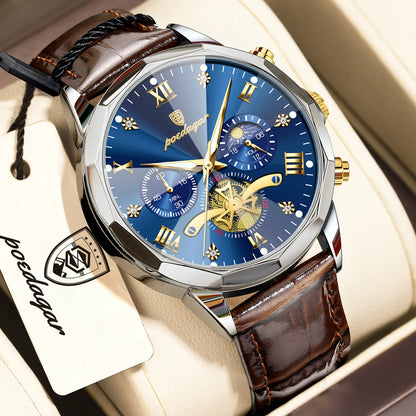 POEDAGAR Luxury Classic Men Clock Waterproof Luminous Chronograph Fashion Man Watch Leather Quartz Casual Business Men's Watches