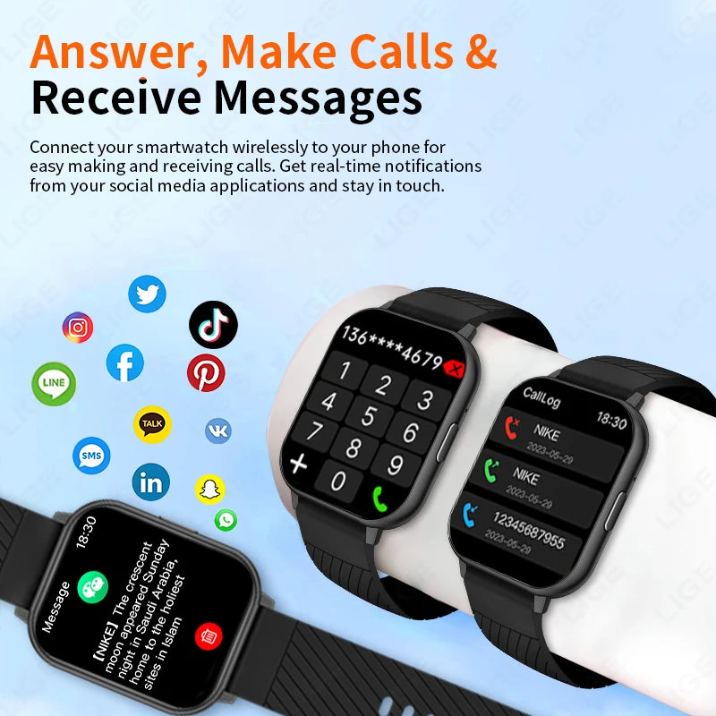 LIGE New Bluetooth Call Smart Watches Women Wrist Watch Sports Fitness Watches IP67 Waterproof Smartwatch For iPhone Android iOS