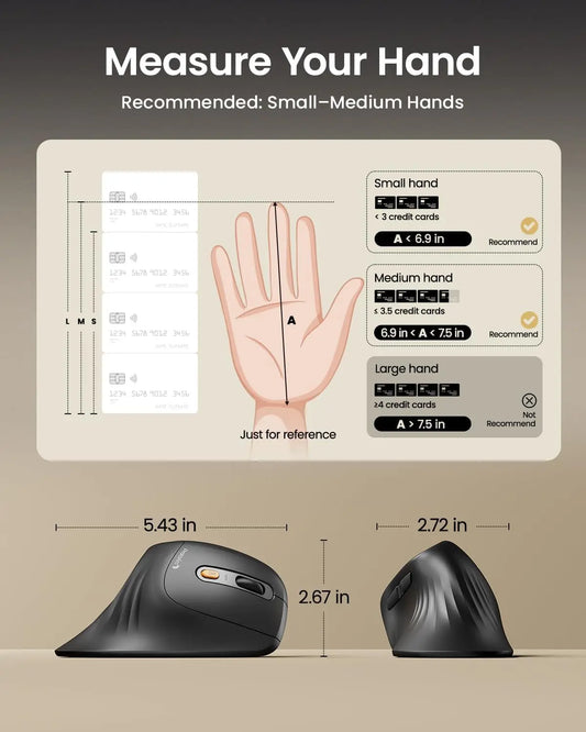 ProtoArc Ergonomic Mouse EM11 NL BT Rechargeable Wireless Vertical Mouse 2.4GHz Optical Mice for Windows, Mac OS
