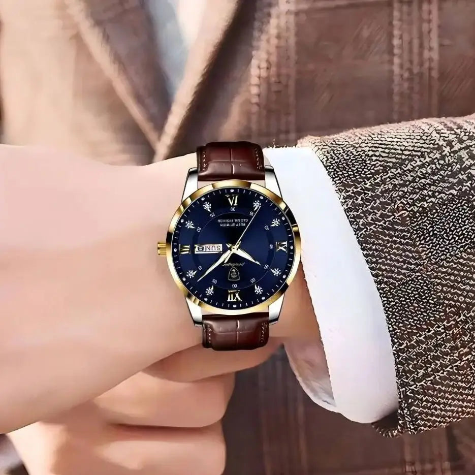 POEDAGAR Original High Quality Men Watch Waterproof Luminous Leather Sports Man Wristwatch Quartz Stylish Casual Watches For Men