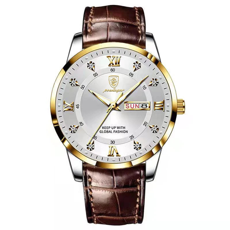 POEDAGAR Original High Quality Men Watch Waterproof Luminous Leather Sports Man Wristwatch Quartz Stylish Casual Watches For Men