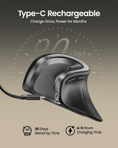 ProtoArc Ergonomic Mouse EM11 NL BT Rechargeable Wireless Vertical Mouse 2.4GHz Optical Mice for Windows, Mac OS