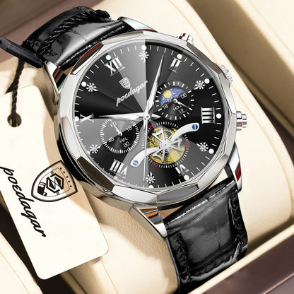 POEDAGAR Luxury Classic Men Clock Waterproof Luminous Chronograph Fashion Man Watch Leather Quartz Casual Business Men's Watches