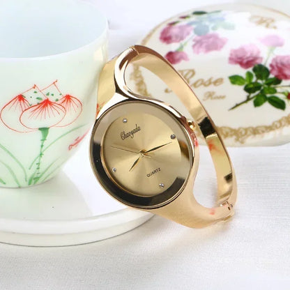 Minimalist Women Cuff Watch Fashion Casual Round Lady Women Bracelet Girls Watches Gold Stainless Steel Quartz Watch Reloj Mujer