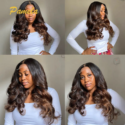 Ombre 1B/4 Brown Colored 250% High Density Loose Wave Lace Front Wig 13x4 HD Transparent Lace Frontal Human Hair Wig For Women