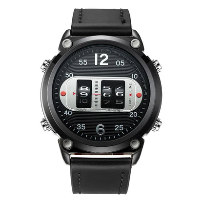 Men Unique Designer Watches Fashion Leather Band Tire Simple Army Sports Vintahe Quartz Watch Black Montres de Marque de Luxe