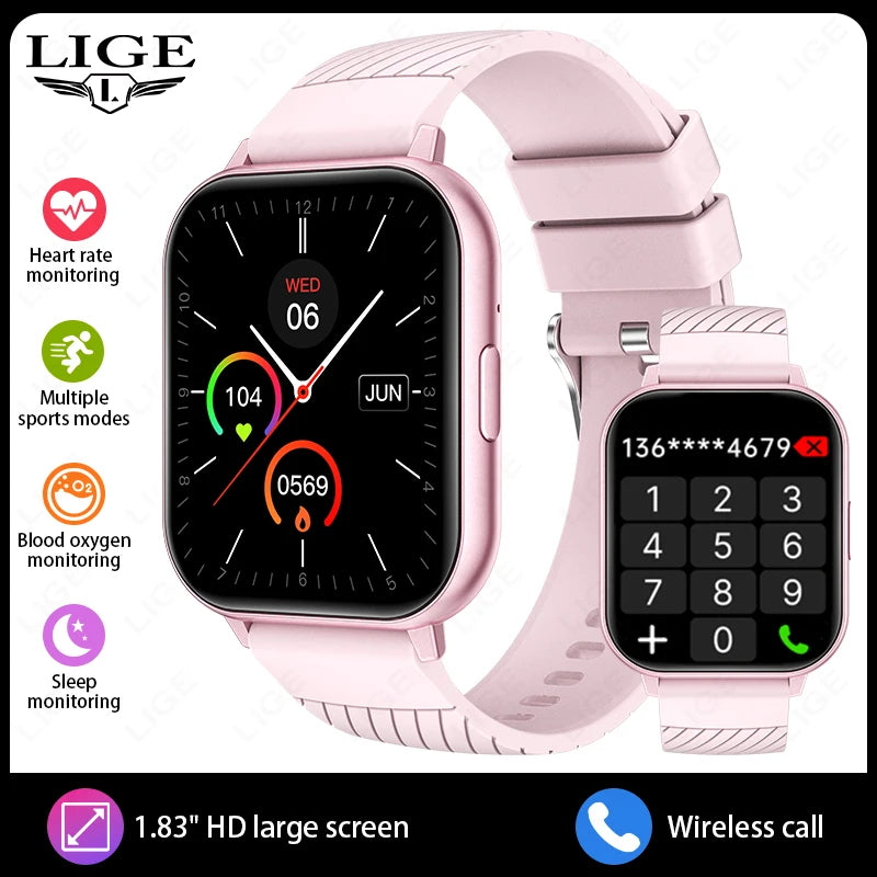 LIGE New Bluetooth Call Smart Watches Women Wrist Watch Sports Fitness Watches IP67 Waterproof Smartwatch For iPhone Android iOS