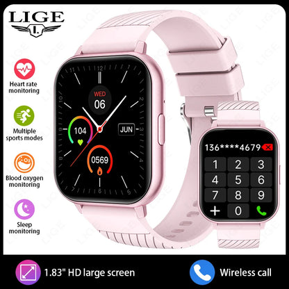 LIGE New Bluetooth Call Smart Watches Women Wrist Watch Sports Fitness Watches IP67 Waterproof Smartwatch For iPhone Android iOS