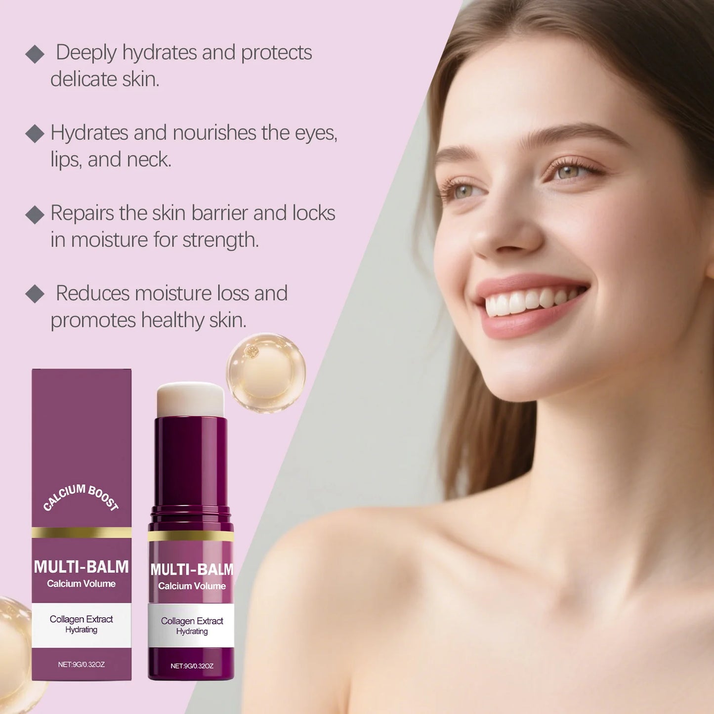 Calcium Multi Balm Stick Collagen Hydrating Glow Face Neck Moisturizer Portable Skin Care Stick For Women Daily Hydration Use