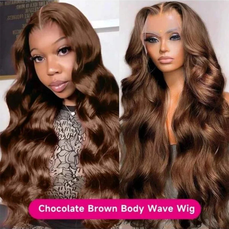 Body Wave 34 Inch 13x4 Chocolate Brown HD Lace Front Wigs Human Hair Brazilian Colored 13X4 Transparent Lace Front Wig Body Wave