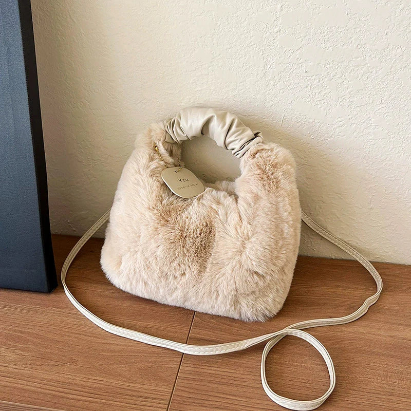 Luxury Designer Winter Plush Shoulder Bag for Women Soft Ladies Clutch Purse Cute Fashion Party Underarm Handbag