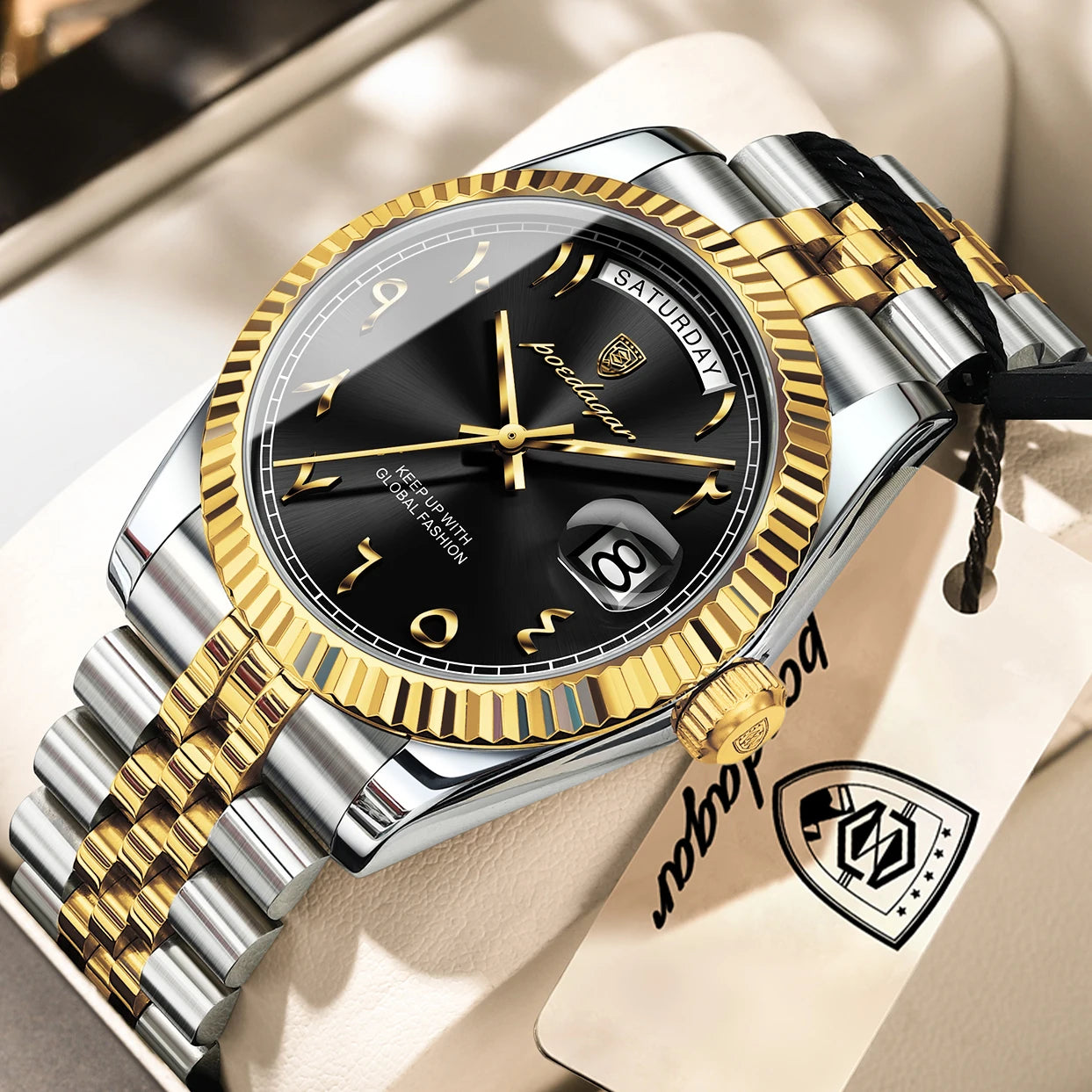 POEDAGAR Brand Fashion Men Clock Waterproof Date Week Business Man Watch Stainless Steel High Quality Quartz Men's Watches Reloj