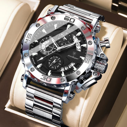 POEDAGAR Luxury Men's Watch Calendar Luminous Waterproof Man Clock Chronograph Stainless Steel Quartz Watches For Men Reloj Gift