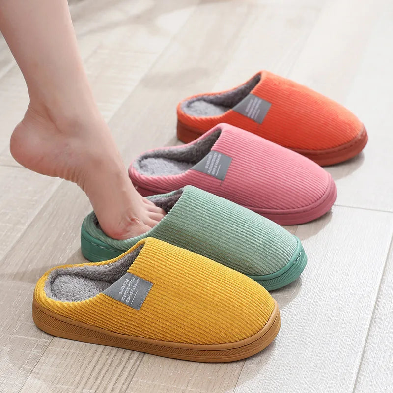 Winter Warm Fur Home Slippers Women Comfort Mute Non Slip Plush Slides Woman Solid Color Soft Sole Indoor Bedroom Slippers 2024