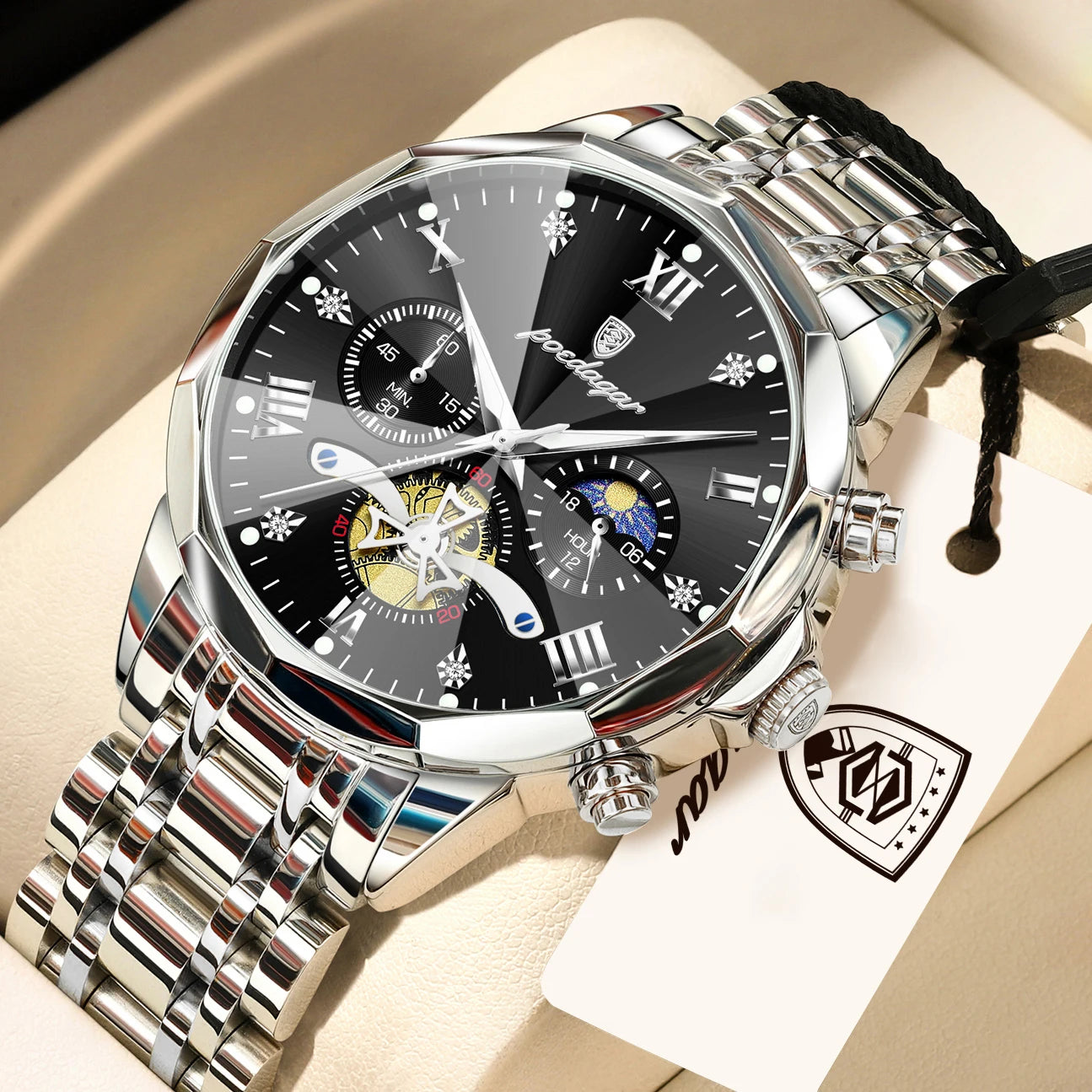 POEDAGAR Top Original Men Clock Waterproof Luminous Chronograph Man Wristwatch Stainless Steel Luxury Quartz Men's Watches Reloj