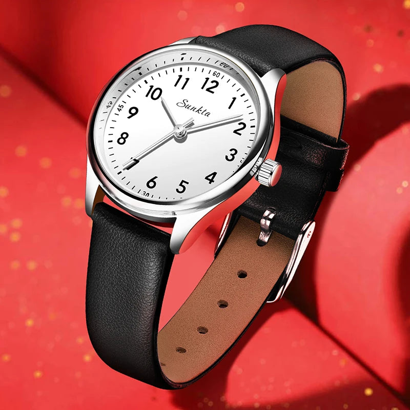 SUNKTA new fashion luxury women's quartz watches elegant leather Watches for Women waterproof simple ladies watches reloj+BOX
