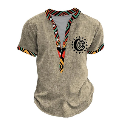 Summer 3D Printed Henry Short Sleeve Shirt Men's Fashion Street Clothing Button Short Sleeve Men's Top