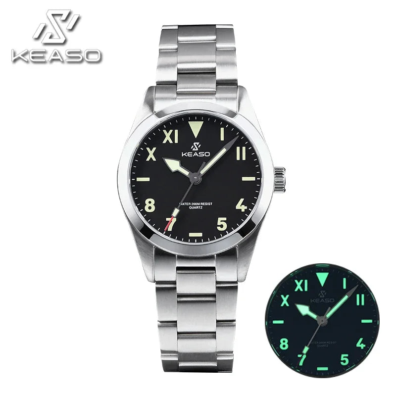 KEASO Top Men's Dive Watches MIYOTA 2035 Quartz Movement Sapphire C3 Luminous 200M Waterproof Sports 316L Solid Steel Watch