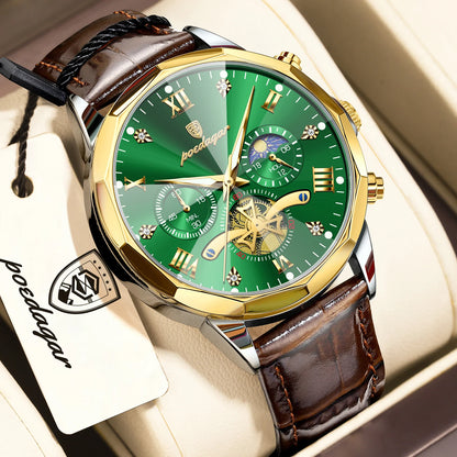 POEDAGAR Luxury Classic Men Clock Waterproof Luminous Chronograph Fashion Man Watch Leather Quartz Casual Business Men's Watches