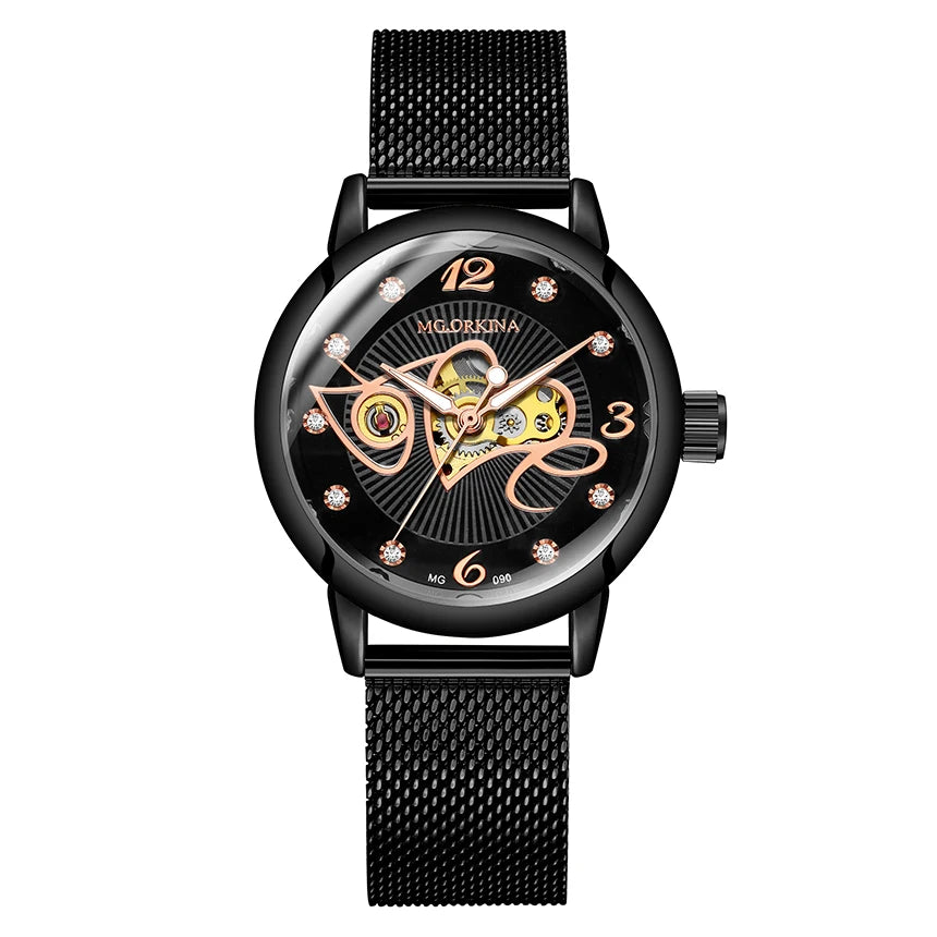 ORKINA Automatic Mechanical Women's Watch Top Brand Luxury Fashion Casual Leather or Stainless Steel Band Lady Dress Wristwatch