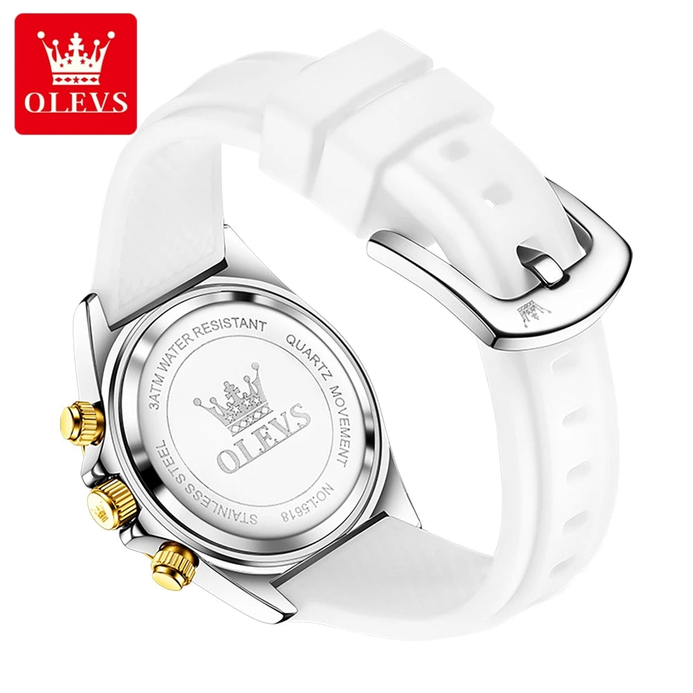 OLEVS Luxury Ladies Fashion High Quality Quartz Watch Calendar Waterproof Quality Women Watches Silicone Strap Clock Reloj