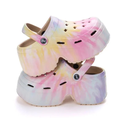 Leopard Chunky Platform Clogs Women 2025 Autumn Summer Comfort Thick Bottom Non Slip Outdoor Slippers Height-Increasing Shoes