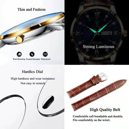 POEDAGAR Original High Quality Men Watch Waterproof Luminous Leather Sports Man Wristwatch Quartz Stylish Casual Watches For Men
