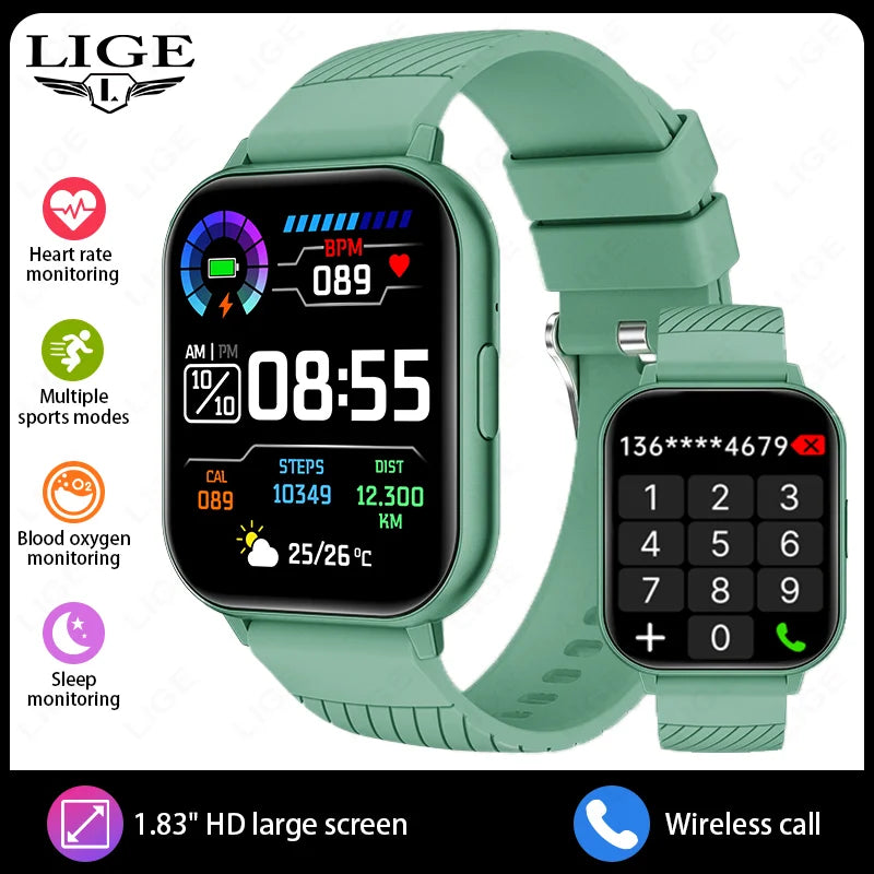 LIGE New Bluetooth Call Smart Watches Women Wrist Watch Sports Fitness Watches IP67 Waterproof Smartwatch For iPhone Android iOS