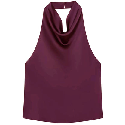 HXAO Top Women Halter Satin Women Tops Backless Corset Top Vest Yellow