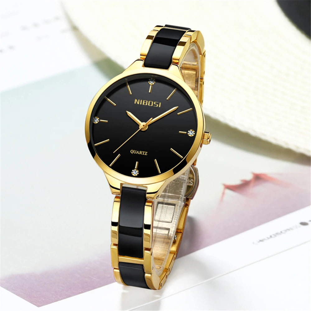 NIBOSI Fashion Women Watches Top Brand Luxury Ceramic Strap Rose Gold Watch Waterproof Ladies Quartz Wristwatch Relogio Feminino