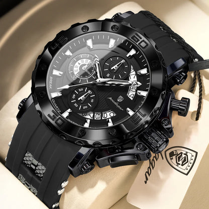 POEDAGAR Luxury Military Men Clock Luminous Waterproof Chronograph Date Men's Watch Silicone Quartz Sports Watches For Man Reloj