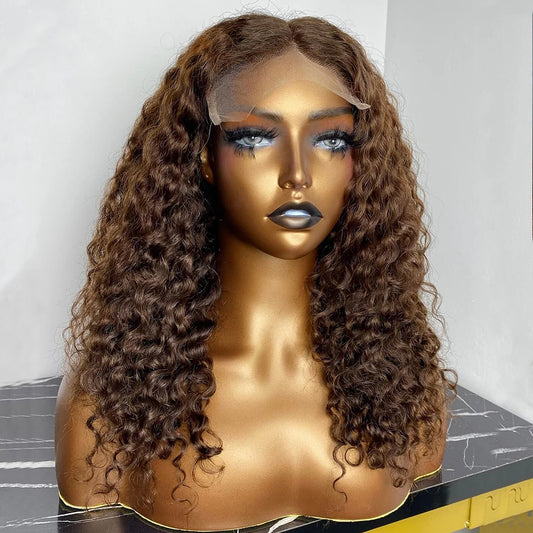 HD 13x4 Deep Curly Wigs Chocolate Brown Lace Front Human Hair Wig Colored 13x6 Water Wave Human Hair Lace Frontal Wig Woman Wigs
