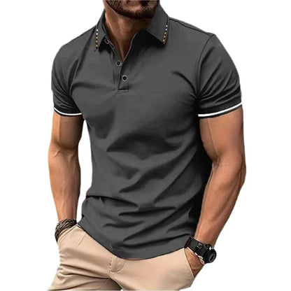 New Men's Short Sleeve Polo Shirts Summer Tshirt Lapel Breathable Basic Button-up Gym Top Lightweight Loose Men Shirts