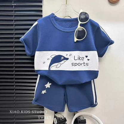 Children's Top and Bottom Clothes Set Short-sleeved Suit Striped Girls Boys T-shirt Summer Children's Clothing Loungewear Outfit
